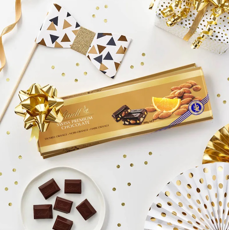 Lindt Švýcarská Hořká čokoláda s mandlemi a pomeranči 300g